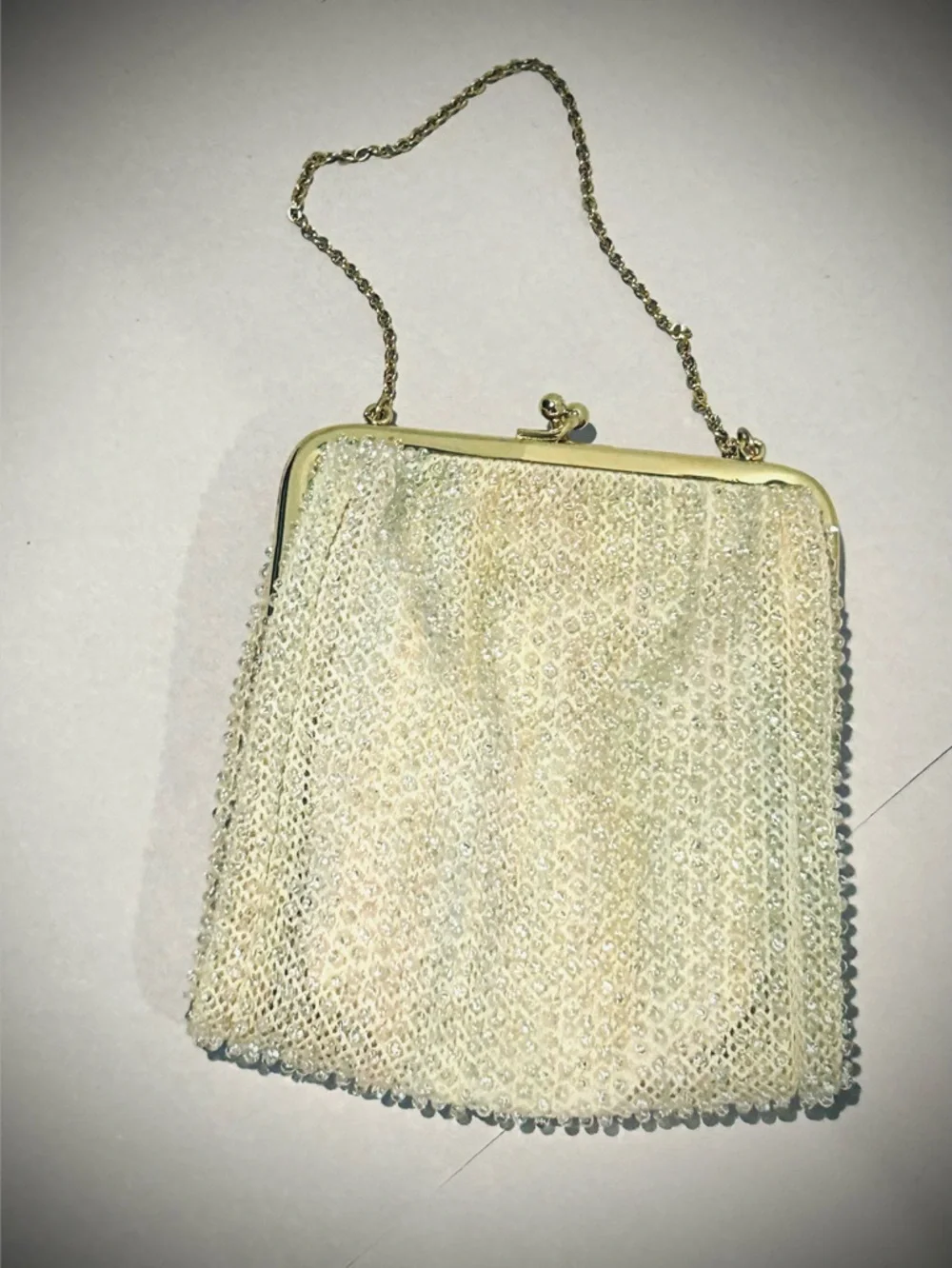 Vintage 50s Kiss Lock Evening Bag Multicolor Lumured Corde-Bead Purse Prom